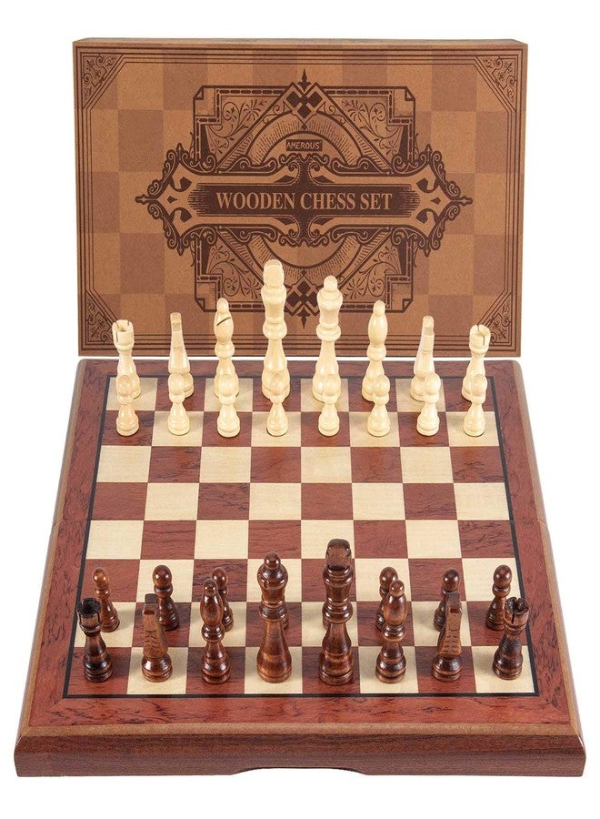 AMEROUS 15'' Magnetic Wooden Chess Set -Folding Board -2 Extra Queens -Chessmen Storage Slots -Gift Package, Travel Chess Board Game Sets for Kids and Adults - Image 4